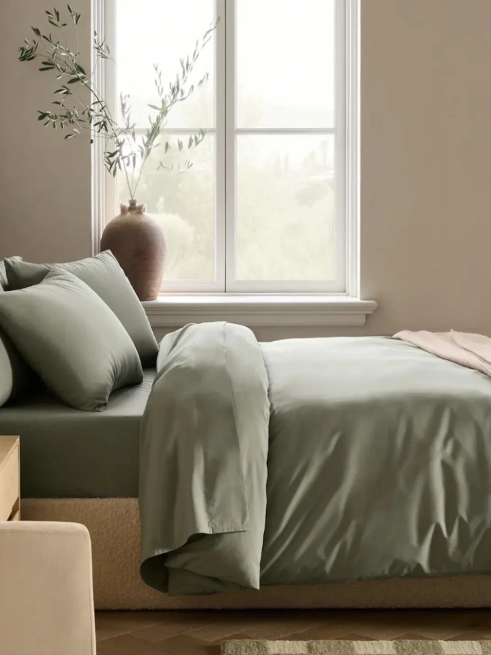Organic Crisp Percale Duvet Cover Set King / cal king green dried sage